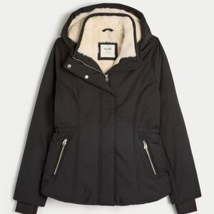 Hollister Faux Fur All Weather Jacket Black/Cream Women’s Size Small Coat NWOT